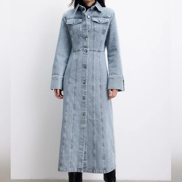 H&M denim maxi dress front buttons denim blue washed sz M BNWT - Picture 13 of 13